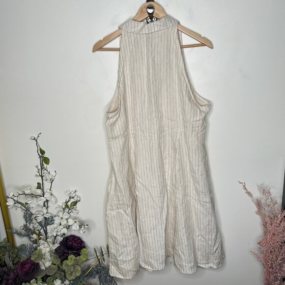TORRID 100% Linen Fluted Pinstripe Skater Sleeveless Dress Ivory Sz 1X {EE31} - Picture 4 of 7